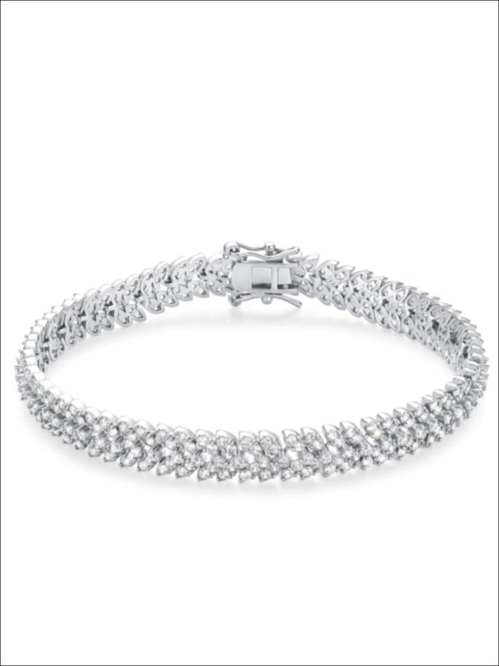 14K White Gold Fishbone Chain Bracelet Cubic Zirconia